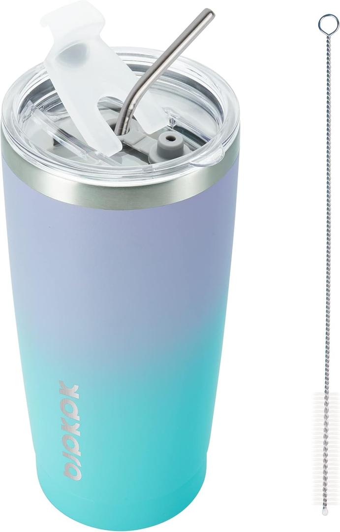 BJPKPK Insulated Stainless Steel Tumbler, Coffee Cup with Lid and Straw, Double Wall Vacuum Travel Mug, Powder Coated Leakproof Tumbler Cup,Lavender Green (20 Ounces)