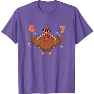 Funny 67 Thanksgiving Shirt Middle School 6 7 Funny 67 Meme T-Shirt (Purple, L)