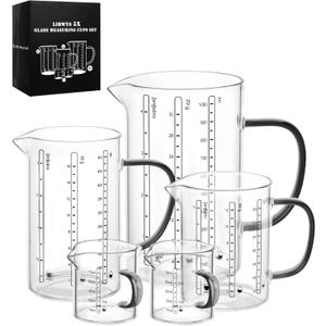 LIBWYS Glass Measuring Cup Set Of 5, 1000 Ml (32 Oz), 500 Ml (16 Oz), 350 Ml (12 Oz), 2x75 Ml (2.5 Oz) With Anti-slip Silicone Pad, Heat-Resistant Borosilicate Glass Liquid Measuring Cup