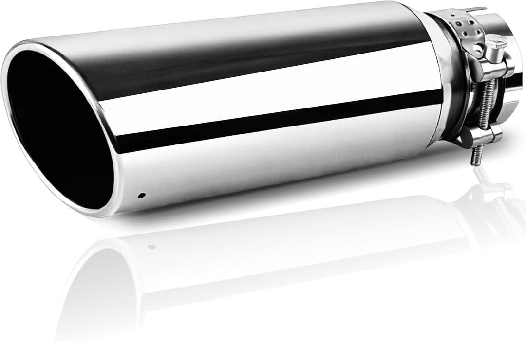 3 Inch Exhaust Tip, 3" Inlet 4" Outlet 12" Overall Length, Chrome-Plated Finish Stainless Steel Exhaust Tips 3 Inch Inlet, Bolt/Clamp-On Desig, for 3" Outer Diameter Tailpipe, Universal