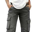 Womens Cargo Pants with Pockets High Waisted Straight Leg Casual Pants Ankle Cuff, L, Dark Grey