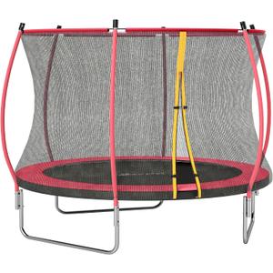 Soozier 8ft 10ft Trampoline Outdoor, Recreational Trampoline with Net Enclosure, Curved Poles and Safety Spring Cover for Adults (Red)