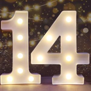 Pooqla Decorative Led Light Up Number Letters, White Plastic Marquee Number Lights Sign for 14th Birthday Party Wedding Decor Battery Operated Number (14)