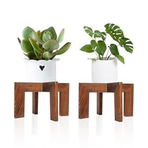 HPC DECOR 2 Pack Wood Plant Stand-Mid Century Modern Planter Stands-Wooden Flower Pot Stands Riser,Low Short Plant Stands Indoor-Modern Minimalist Wooden Stool for Plant Pot Holder, Fit 5-15 Inch Pot.