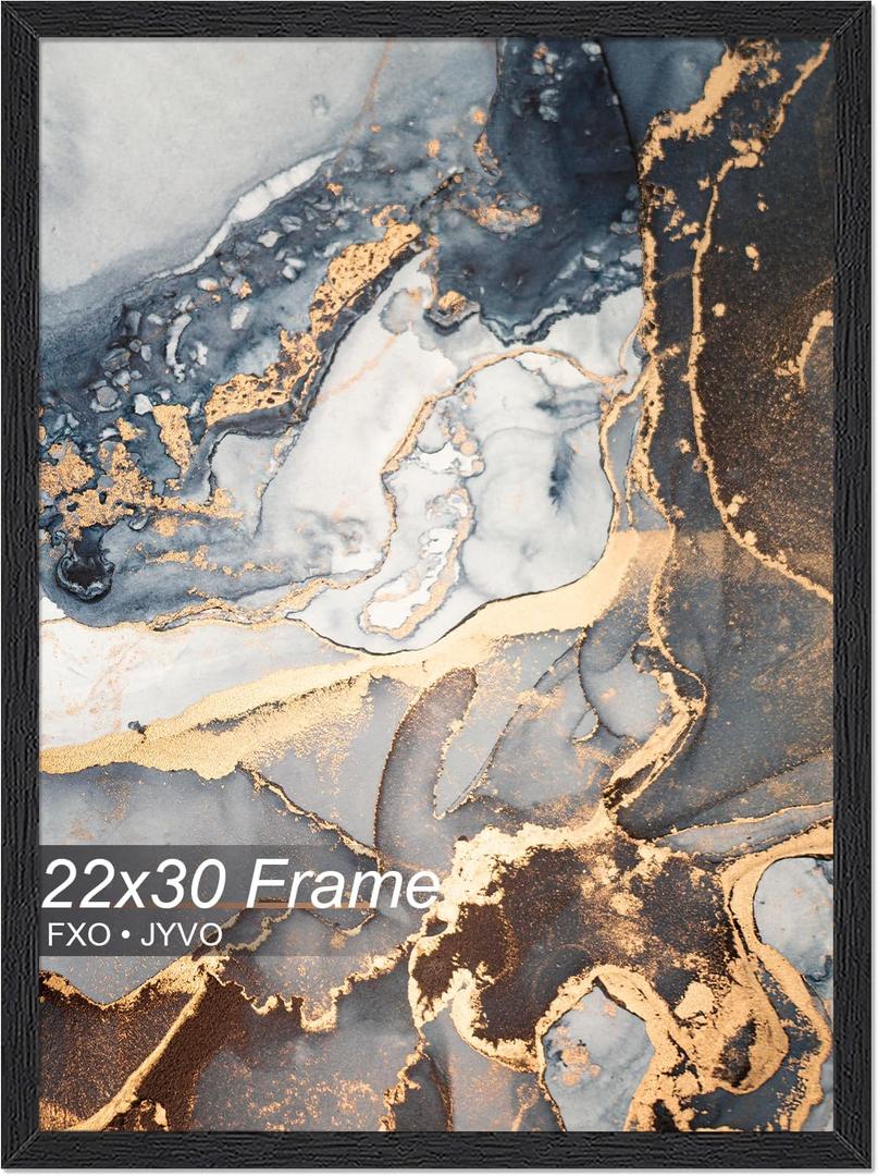 Fxojyvo Engineered Wood 22x30 Frame, Black Picture Frame for 22 x 30 Inch Poster Puzzle Photo, Light Weight 22 by 30 Poster Frame with Wood-grain for Wall - 1 Pack/Black/22 x30