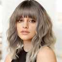 WERD Blonde Wavy Wig with Bangs Wavy Short Blond Bob Wig for Women Natural Looking Synthetic Ombre Blonde Wig for Daily Party Use