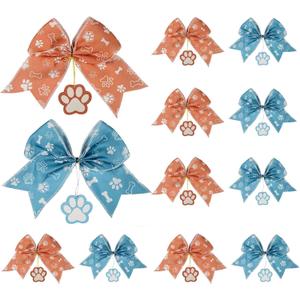 12Pcs Christmas Tree Topper,5.9 * 5.9inch Blue Orange Bow Christmas Ornament Tree Decoration,Santa hat Tree Topper Bow Decorations,Party Tree Topper Festive Window Decorations
