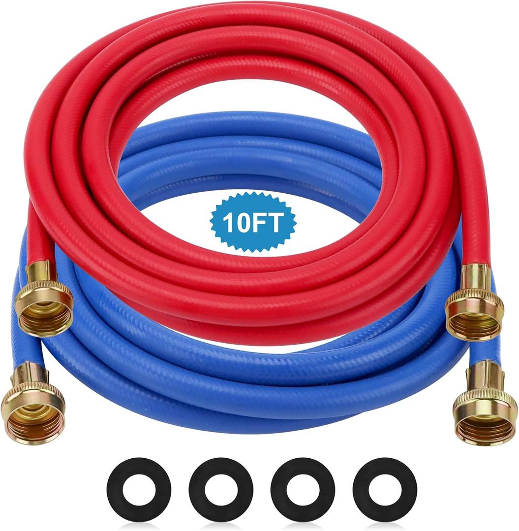 Washer Hose 10 Ft/10FT Rubber Washing Machine Hoses, Washer and Dryer Hose 3/4 Connection Supply Lines for Hot and Cold Water Washer Hoses-by MIFLUS, Universal Washing Machine Hose (2 Packs)