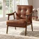 VASAGLE Accent Chair, PU Leather Armchair, Button Tufted Living Room Chair, Thick Cushion, Mid Century Modern Lounge Seating for Bedroom, Reading Nook, Home Office, Brown ULYY200KZ02S