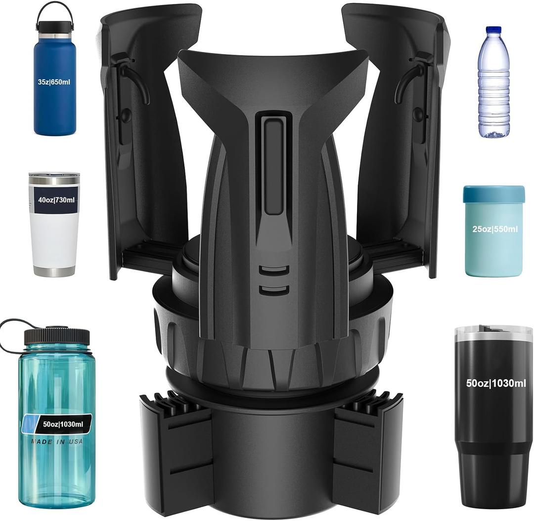 Cup Holder Expander (Adjustable Holder & Base, Auto-Fit Hold, One Button Open), Car Cup Holder Expander for Yeti, Hydro Flask, Nalgene, Owala, Bottles in 2.6"- 4.8" (Light Black, 1 Pack)