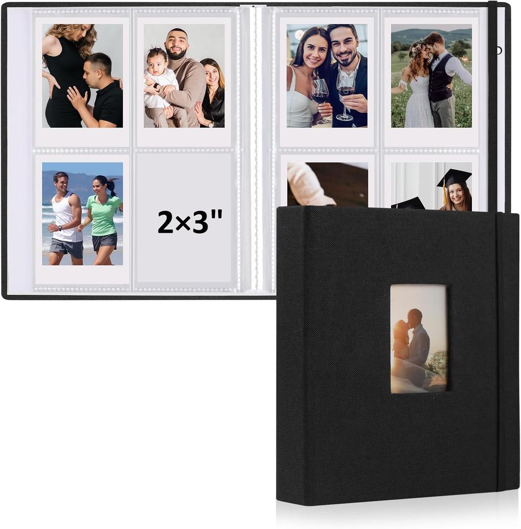 vivinin 2PCS Polaroid Photo Album, 2x3 Inch Pockets Mini Photo Album for 104 Pockets Hold 208 Pictures, Linen Hardcover Polaroid Album Book for Photos, Family Anniversaries, Baby Vacations (Black)