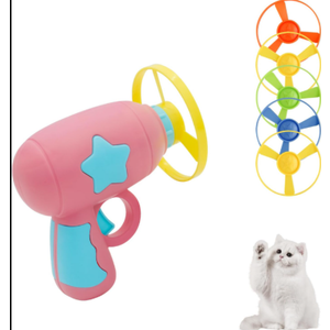 Andiker Cat Fetch Toy, Interactive Kitten Flying Disc Launcher Toy with 5 Colorful Flying Propellers for Cat Enrichment, Flying Saucer Toy for Cats for Training and Chasing (Pink)