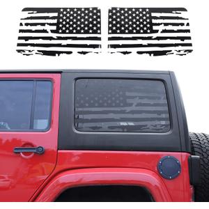 JeCar Hardtop Window USA Distressed Flag Decals Vinyl American Flag Stickers for Jeep Wrangler 2011-2018 JKU 4 Door, 1 Pair