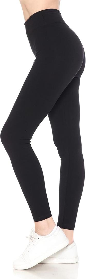 Leggings Depot Women's Cotton Leggings (Medium, Yoga Black)