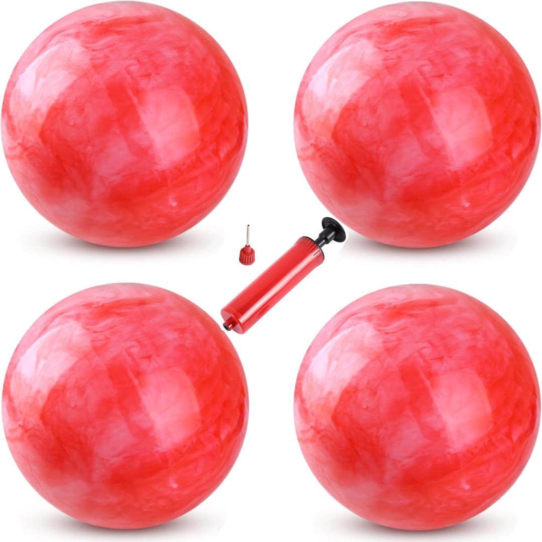 4 Pcs Playground Balls with Pump, 9 inch Inflatable Bouncy Balls for Kids, School, Beach, Kickball DodgeBalls and Indoor Outdoor Plays (red)