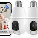 Light Bulb Security Camera, 5G/2.4GHz Lightbulb Security Cameras Wireless Outdoor, AI Motion Detection and Siren Alarm, US-Based Cloud Storage, 911 Calling Color Night Vision (2 Pack)