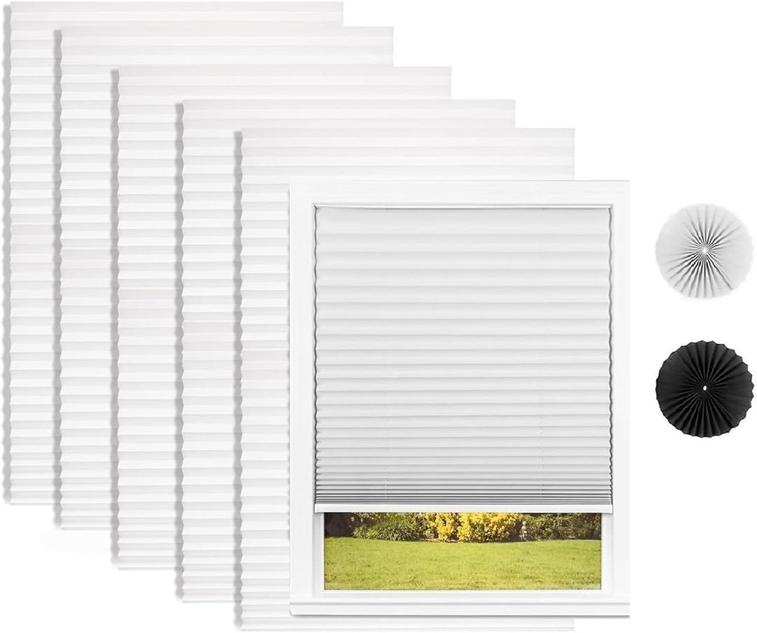 Changshade 6-Pack Light Filtering Pleated Paper Shades for Windows, Temporary and Portable Shades with 12 Clips for Travel, No Tools and Easy to Install, Cut to Any Size, White PLT36WT72A