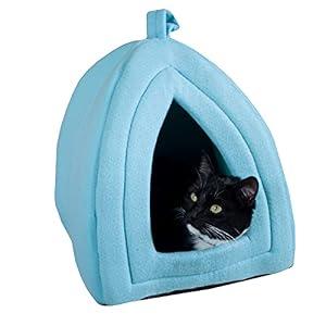 PETMAKER Cat House Indoor Bed with Removable Foam Cushion, Blue