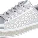 UUBARIS Women's Glitter Tennis Sneakers Neon Dressy Sparkly Sneakers Rhinestone Bling Wedding Bridal Shoes Shiny Sequin Shoes (8.5)