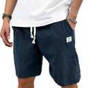 PLEPAN Mens Corduroy Shorts Casual Elastic Waist Drawstring Summer Beach Short (3X-Large, Navy Blue)