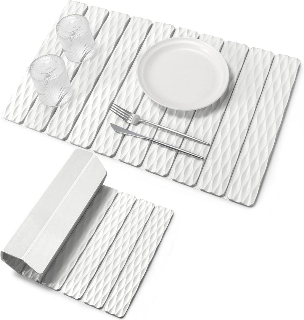 Large Stone Dish Drying Mats for Kitchen Counter, 24"(L)x16"(W) Ripple - Pattern Dish Drying Mat, Eco-Friendly Absorbent Diatomaceous Earth Mats for Dishes Bottles Cups, Match Any Countertop