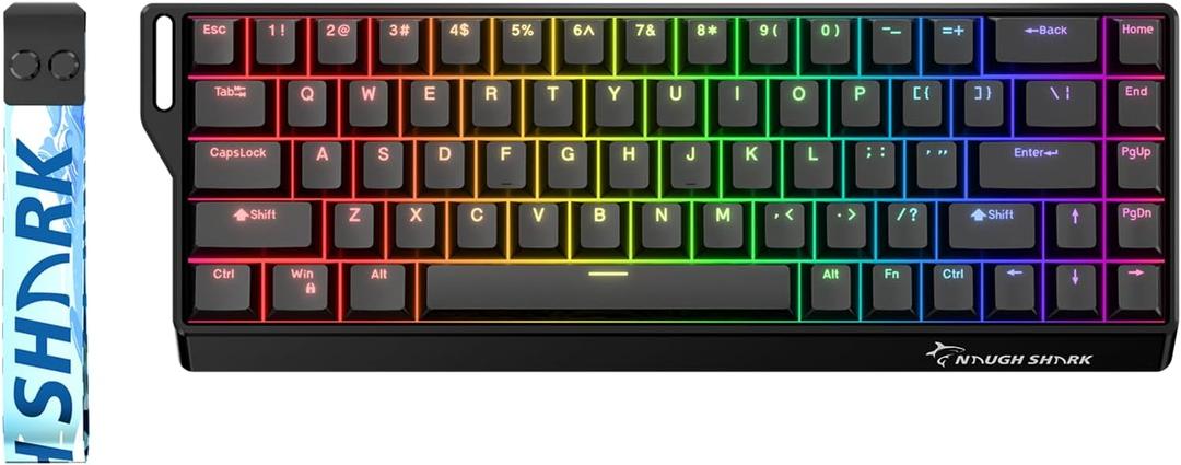 GK GAMAKAY x NaughShark NS68 Hall Effect Rapid Trigger Wireless Gaming Keyboard, Bluetooth/USB-C/2.4GHz 8KHz Polling Rate 0.01mm RT,Outemu Peach Crystal Magnetic Switch Keyboard (Black-Shine Through) (Triple Mode)