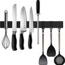 Black Magnetic Knife Strip for Refrigerator - Larger 17 inch Double Sided Stainless Steel Magnetic Kitchen Knife Holder with hooks for Wall/fridge - Strong Knife Strip Magnet/Knife Rack/Knife Bar