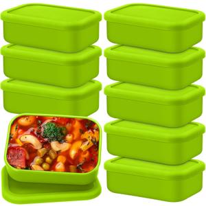 Nuogo 8 Pcs 2 Cup Silicone Freezer Trays with Lid Silicone Soup Freezer Molds Rectangle Soup Containers Reusable Food Preserving Tray Freezing Ice Trays for Soups Sauces Stews(Green)