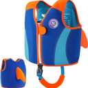 Pottwal Swim Vest for Kids - Swim Jacket for 2-3 Years (33-40LBS) - Made of Neoprene & EPE - with 8 Pockets for Detachable EPE - Blue and Orange-Shark