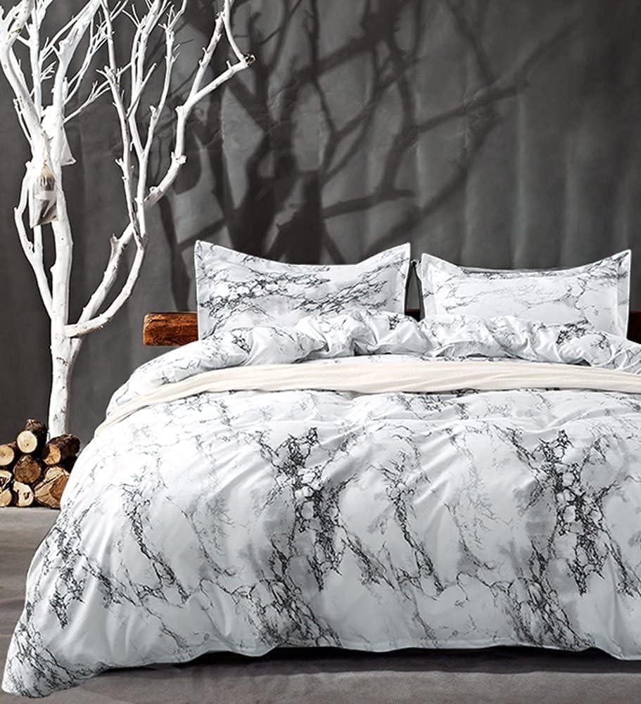 Nanko Comforter Set King Size, White Grey Black Marble Pattern 104 x90 inch Reversible Down Alternative Comforter Microfiber Duvet (1 Comforter + 2 Pillowcase) Modern Bedding Sets for Women Men, Gray