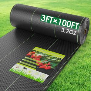3FTx100FT Weed Barrier Fabric Heavy Duty, Gardening Landscape Fabric Cover Mat, Durable Weed Control Fabric for Garden Bed Cover, Landscaping, Commercial Driveway, Underlayment Use (3x100FT-3.2OZ)
