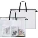 Outus 2 Pcs 19 x 25 Inches Art Portfolio Case Posters Transparent Storage Bag Portfolio Folder with Black Handle and Zipper Folder Organizer for Painting Bulletin Boards End of The Year Gifts