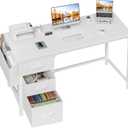 Lufeiya White Computer Desk with Fabric File Drawers Cabinet, 55 Inch Reversible Desks with Storage Filing Cabinet for Home Office, Modern Writing Table PC Desks for Bedroom, White (54.6")