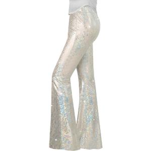 Nawgut Sequin Flare Pants Sparkly Glitter High Waisted Bell Bottoms Leggings Party Disco Clubwear for Women (Large, White)