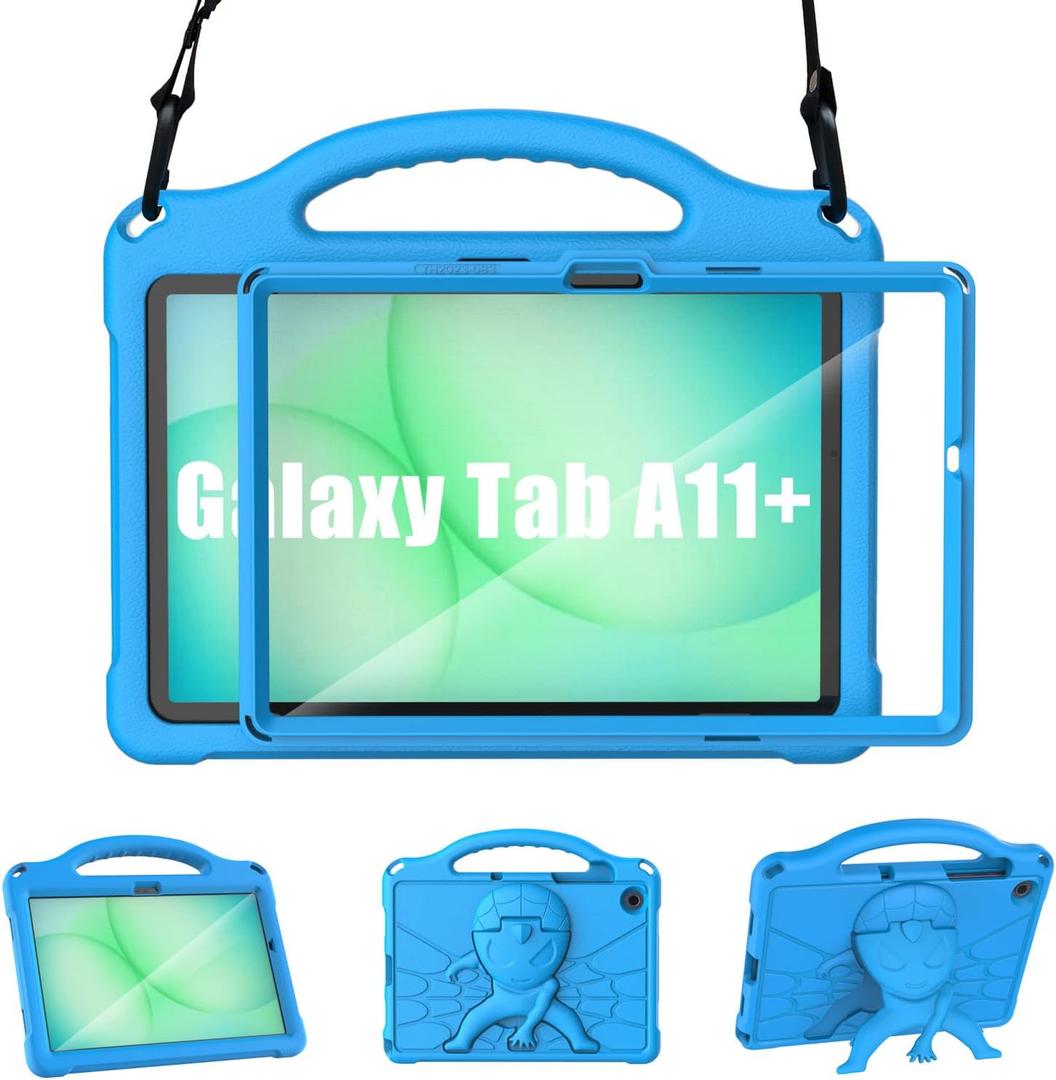 Sanyetral Kids Case for Samsung Galaxy Tab A11 Plus 2026/A9 Plus 2023 11 inch Tablet, Galaxy Tab A11+/A9+ Case with Screen Protector, Shockproof Handle Stand Protective Cover with Shoulder Strap -Blue