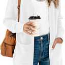 TASAMO Women's Kimono Cardigan Long Sleeve Open Front Casual Knit Sweaters Coat Oversized Soft Outwear with Pockets (White, M)