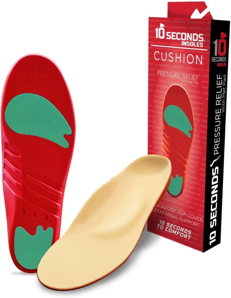 10 Seconds Pressure Relief 3030 with Metatarsal Pad  Ultra Cushioned - Medium Arch Support - Medium Arch Height, Trim to Fit, Molds to Foot Plastazote Memory Foam Topper (M 5, W 7)