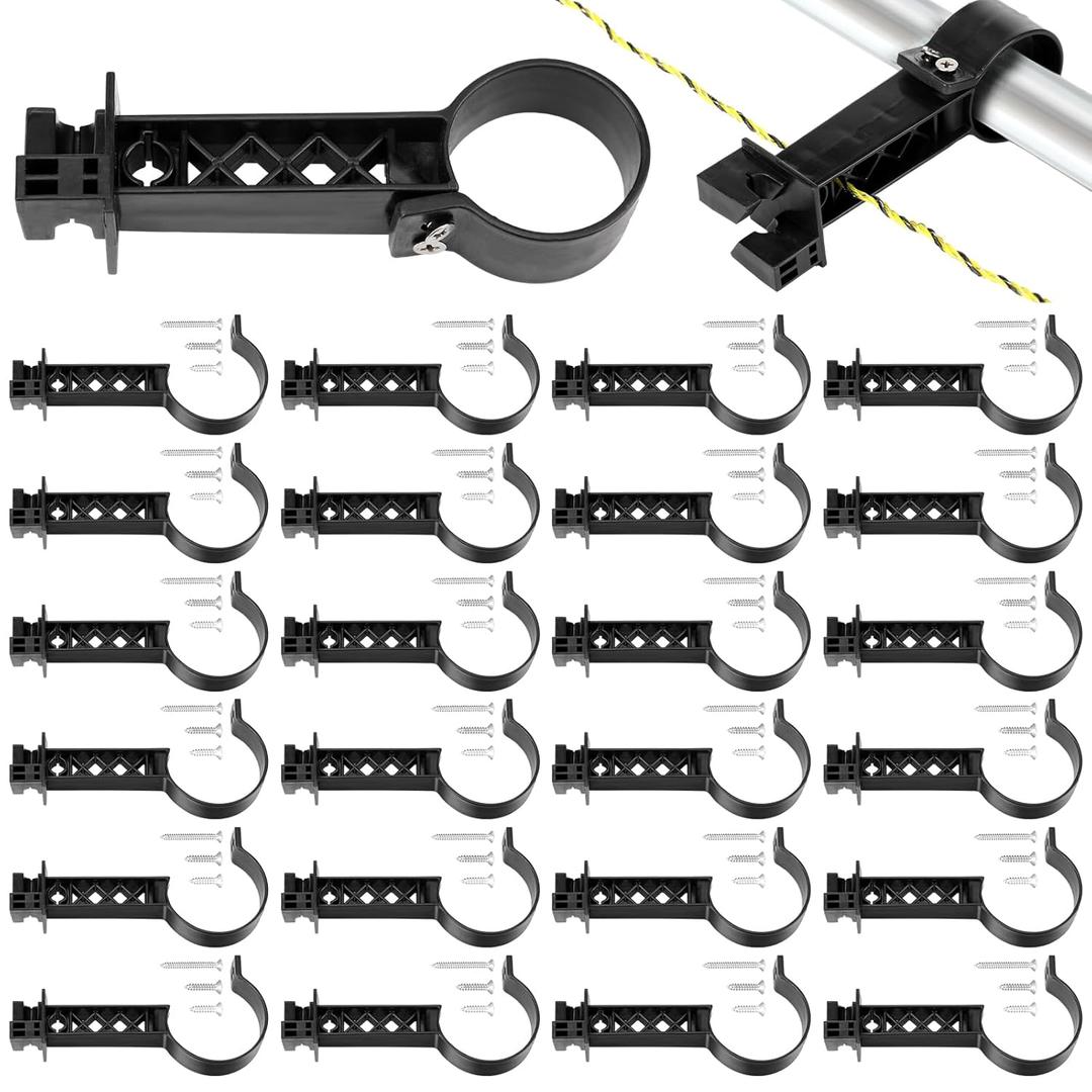 Pangda 24 Pcs Pipe Clamp Insulators Electric Fence T Post Insulators Tube Post Holds Conductors Mounted Hole Panels for Electric Fence Wire for Round Tubing (Black)