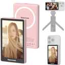 Newmowa Pink Magnetic Phone Vlog Selfie Monitor Screen, 1080P Wireless Recording, Using Phone Rear Camera for Selfie Vlog Live Stream TikTok, Compatible with iPhone(Support 4K 30fps Wired Recording)