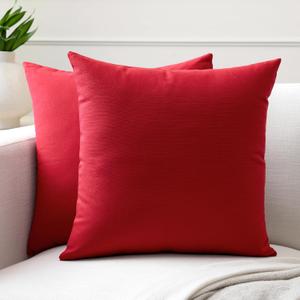 Encasa XO Throw Pillow Covers 12x12 in Set of 2 Deep Red | No Inserts | Cotton Pillow Covers for Living Room, Bed, Sofa, Couch | Decorative Cushion Covers with Improved Zipper