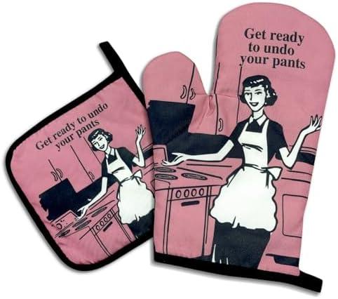 DLTRXMY, Get Ready to Undo Your Pants, Funny Oven Mitts and Pot Holders, Silicone Non-Slip Oven Mitts, Housewarming Gift Ideas, Cooking Baking BBQ Gifts 2 Pack