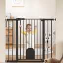 Babelio 36" Tall Auto Close Baby Gate with Small Cat Door, 29-43" Metal Cat Gate for Doorway, Stairs, House. Easy Walk Thru Dog Gate with pet Door, Includes 4 Wall Cups and 3 Extension Pieces, Black