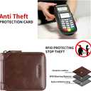 Men's Shielded Wallet Zipper Leather Wallet Men's Bifold RFID Card Case Wallets for Men (Z-Coffee)