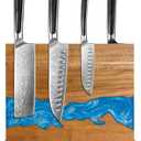 magnetic knife holder - Acacia wood Magnetic Knife Block, Magnetic Knife Storage with double-sided magnetic, blue resin river, 12.59 9.84 inches (Without knife)