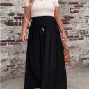 Verdusa Women's Plus Size Drawstring Waist Maxi Skirt A Line Flowy Skirts Basic Casual Outfits (XXL)
