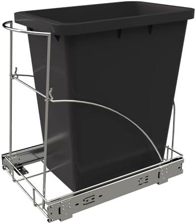 Tanamu Pull Out Trash Can Under Cabinet & Under Sink - Heavy Duty Sliding Adjustable Cabinet Garbage Can Organizer, 35qt Roll-Out Kitchen Rack with Chrome Finish (Waste Bin Not Included)