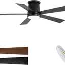 52'' Flush Mount Ceiling Fan with Light, Black, Dimmable, Silent 6-Speed DC Motor, Reversible & Timer, for Indoor, Porch, Garage, Store, Courtyard