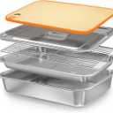 Grilling Prep and Serve Trays with Lid, Stainless Steel Extra Large Grill Carry System, Deep Marinating Container with Cutting Board for BBQ Outdoor Grilling