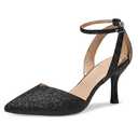 mysoft Women's Pumps Shoes Pointed Toe Kitten Low Heels Stiletto Ankle Strap Closed Toe Wedding Party Dress Sandals Black Glitter 8.5