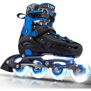 Inline Skates for Kids and Adult, Adjustable Fun Illuminating Skates for Girls, Boys, Women and Men Outdoor and Indoor, Beginners (Large-Youth & Adult, blue)